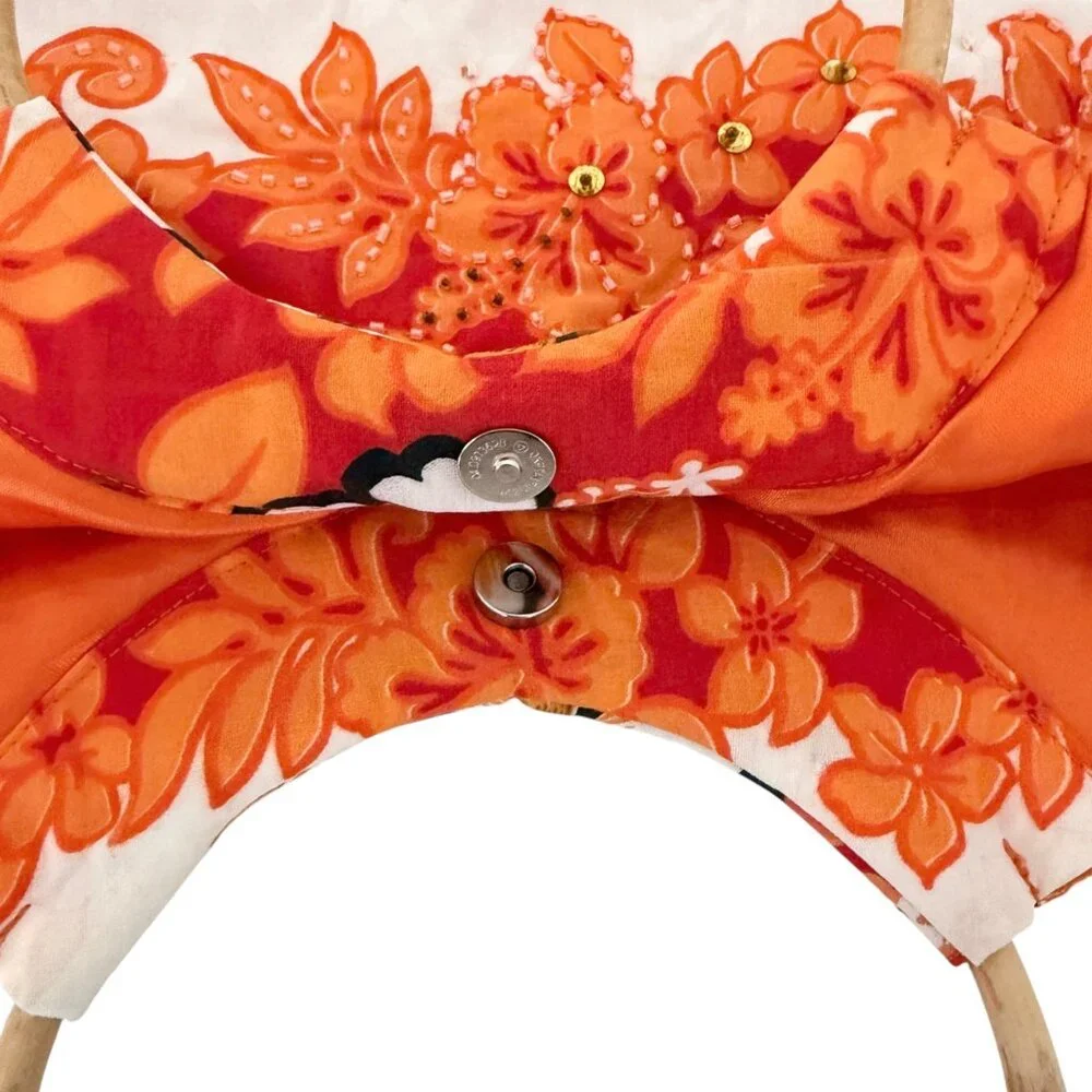 Kisses & Hugs Vintage Tropical Resort Floral Boho Beaded Bamboo Handle Purse Bag